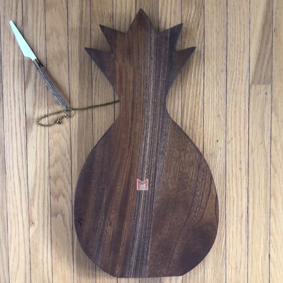 Vintage Japan Wood Pineapple Cheese Platter Server With Tile Insert And Knife - Picture 11 of 16